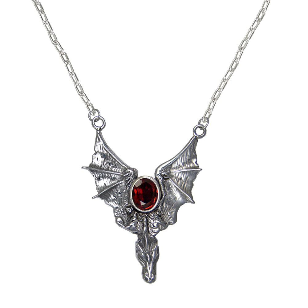 Sterling Silver Magical Dragon of the North Necklace With Garnet
